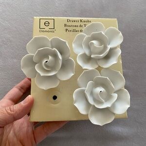ELEMENTS WHITE CERAMIC FLOWER DRAWER KNOBS SET OF 3